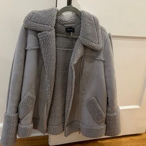 1. State Light Grey Sherpa Faux Suede Jacket
